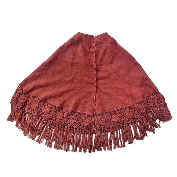 Novica Women's OS Alpaca Acrylic Rust Red One Button Poncho Crochet Fringe Trim - Picture 1 of 11